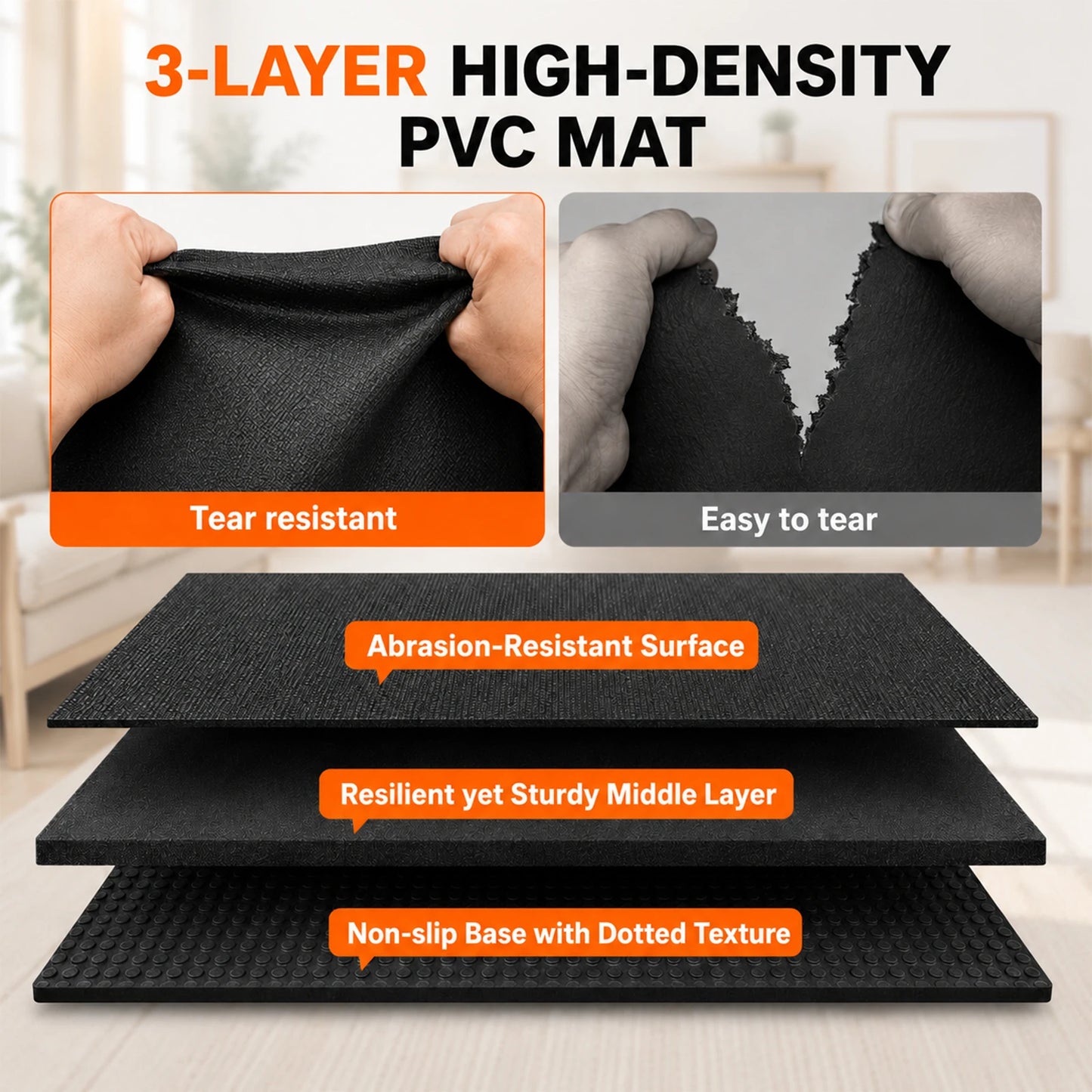 Large Gym Mat | 8 Ft X 6 Ft High-Density Non-Slip Workout Pad | Thick Exercise Mat with Straps, Storage Bag | for Home Gym Cardio Weights Yoga Fitness Pilates