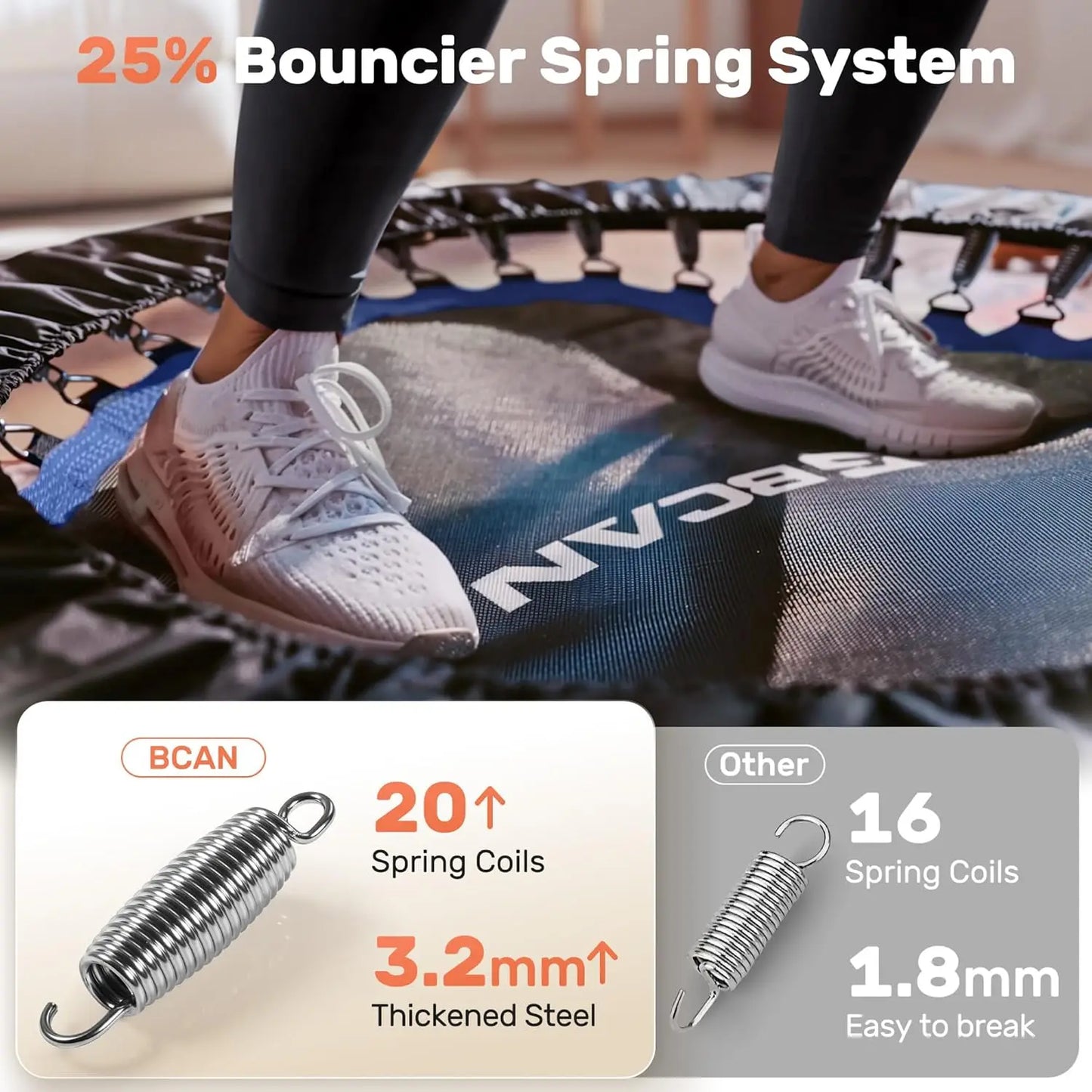 40/48“ Foldable Mini Trampoline with Adjustable Foam Handle Fitness Rebounder for Adults Max Load 440 Lbs Exercise Trampoline