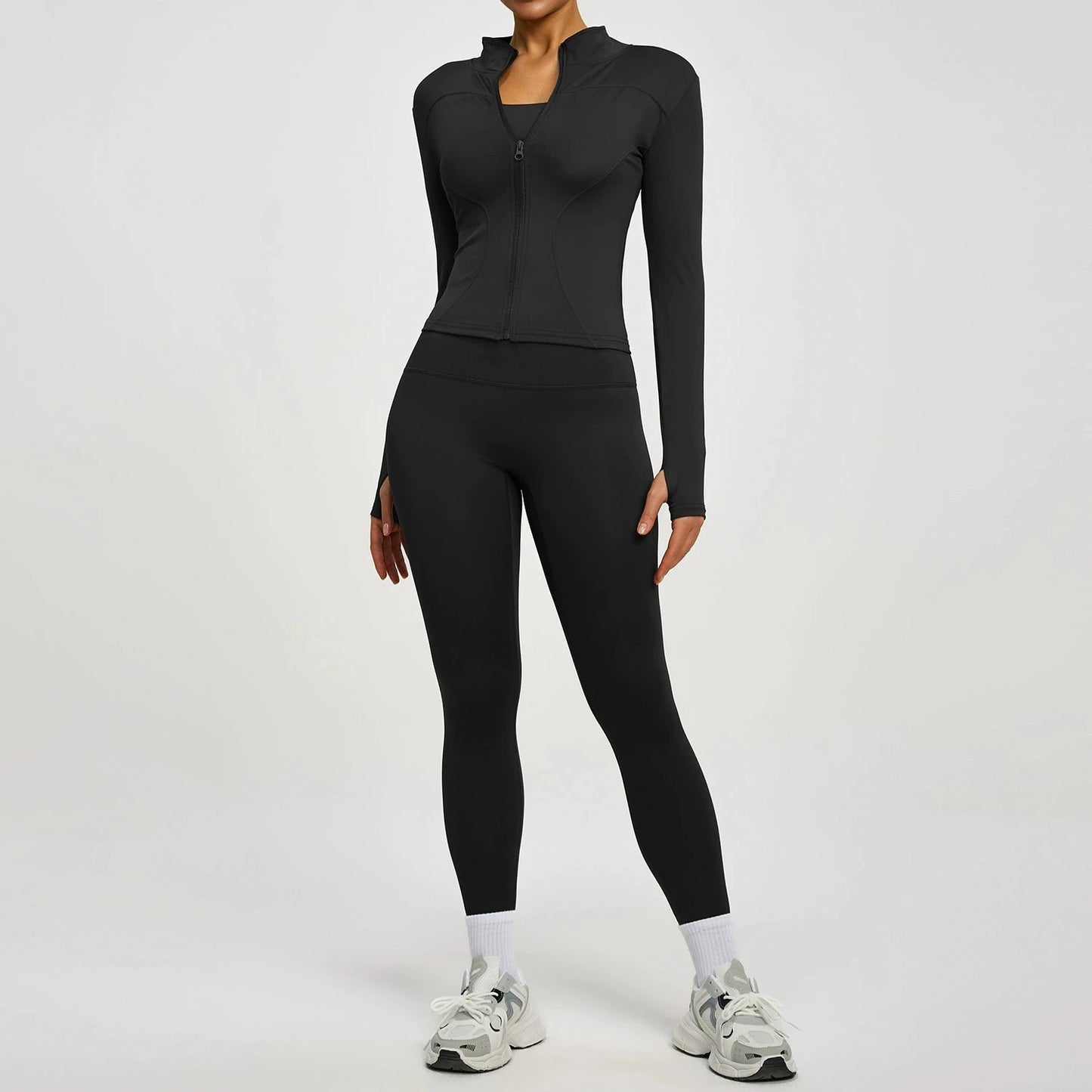 Women Long Sleeve Zipper Yoga Jacket Set With Leggings Tracksuit