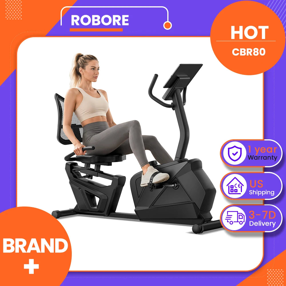 New ROBORE CBR80 Recumbent Exercise Bike, Quiet Recumbent Stationary Bike for Adults & Seniors, Magnetic Stationary Bike with 16-Level Resistance, Supports 350LB, Heart Rate Handle & LCD Display